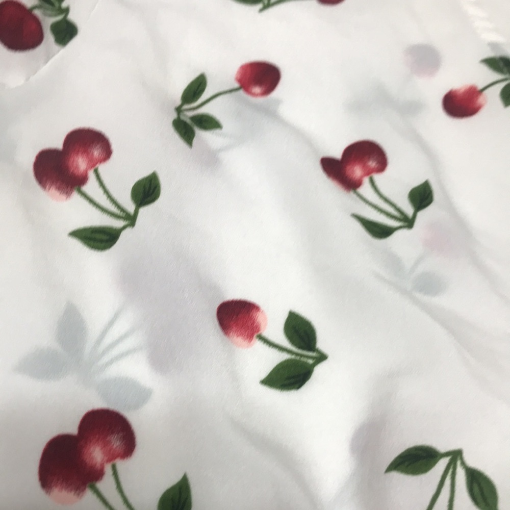 White Cherry 🍒 Print Peplum Ruffle Edge Top - Picture 6 of 7